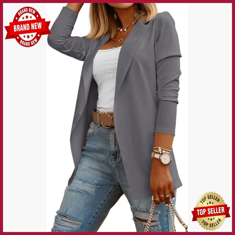 Long Sleeve Knit Blazer Open Front Stretchy Work Office Casual Jacket